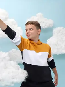 Instafab Boys Colourblocked Hooded Cotton Pullover