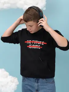 Instafab Boys Typography Printed Hooded Cotton Pullover