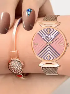 Septem Women Printed Dial & Rose Gold-Plated Analogue Watch SP-158.
