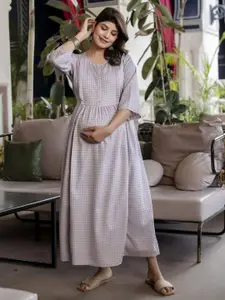 Nayo Self Design Maternity Fit & Flare Midi Dress