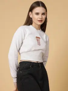 Rigo Printed Crop Fleece Sweatshirt