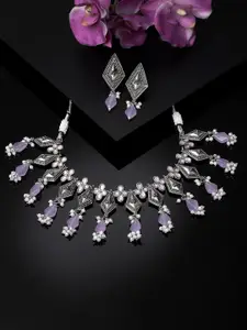 ADIVA Silver-Plated Artificial Stones And Beads Necklace And Earrings