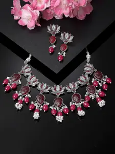 ADIVA Silver-Plated Floral Shaped Oxidised Necklace And Earrings