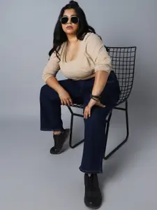 Freeform by High Star Women Plus Size Dad Fit High-Rise Clean Look Stretchable Jeans