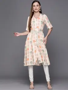 Biba Printed A-Line Kurta with Belt