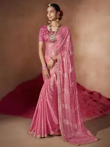 Anouk Bandhani Printed Sequinned Pure Chiffon Saree