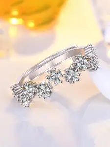 Jewels Galaxy Silver- Plated American Diamond-Studded Adjustable Finger Ring