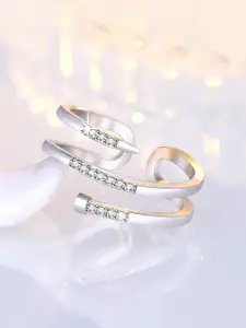 Jewels Galaxy Silver-Plated American Diamond-Studded Adjustable Finger Ring