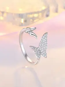 Jewels Galaxy Silver-Plated American Diamond-Studded Adjustable Finger Ring