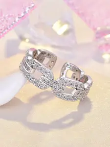 Jewels Galaxy Silver- Plated American Diamond-Studded Adjustable Finger Ring