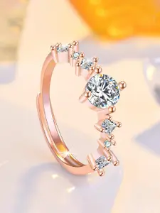 Jewels Galaxy Rose Gold- Plated American Diamond-Studded Adjustable Finger Ring