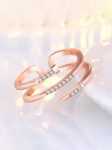 Jewels Galaxy Rose Gold-Plated American Diamond-Studded Adjustable Finger Ring