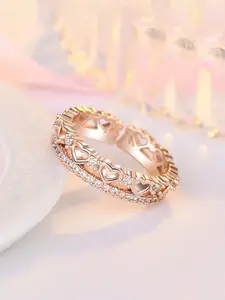 Jewels Galaxy Rose Gold- Plated American Diamond-Studded Adjustable Finger Ring