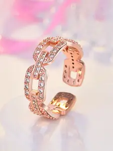 Jewels Galaxy Rose Gold-plated American Diamond Studded Adjustable Finger Ring