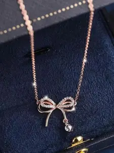 Jewels Galaxy Rose Gold-Plated American Diamond Studded Infinity Design Necklace