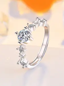 Jewels Galaxy Silver-plated American Diamond Studded Adjustable Finger Ring