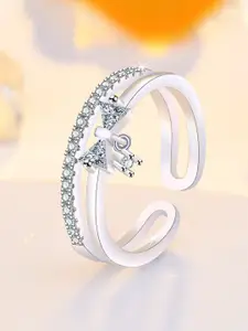 Jewels Galaxy Silver-plated American Diamond Studded Adjustable Finger Ring