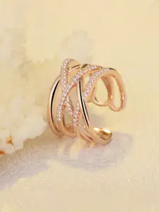 Jewels Galaxy Rose Gold-plated AD-studded Adjustable Finger Ring