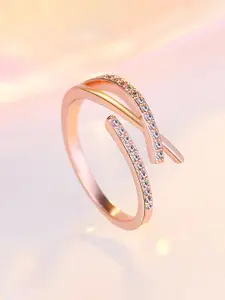 Jewels Galaxy Rose Gold-plated AD-studded Adjustable Finger Ring