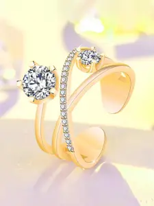 Jewels Galaxy Gold-plated American Diamond Studded Adjustable Finger Ring