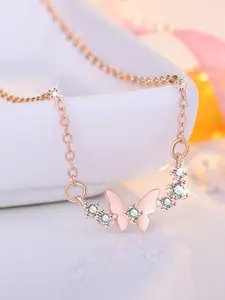 Jewels Galaxy Rose Gold-Plated American Diamond Studded Butterfly Design Necklace