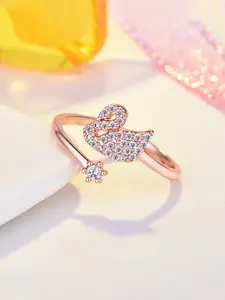 Jewels Galaxy Rose Gold-Plated AD-studded Adjustable Finger Ring