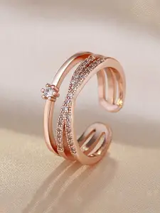 Jewels Galaxy Rose Gold-plated AD-studded Adjustable Finger Ring