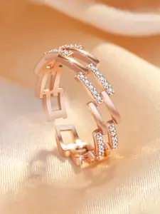 Jewels Galaxy Rose Gold-plated AD-studded Adjustable Finger Ring