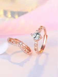 Jewels Galaxy Rose Gold-Plated AD-studded Adjustable Finger Ring