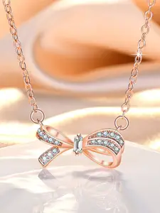 Jewels Galaxy Rose Gold-Plated American Diamond Studded Bow Design Necklace
