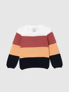 max Girls Colourblocked Round Neck Long Sleeves Pullover Sweaters