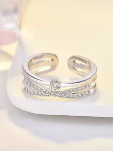 Jewels Galaxy silver-Plated american Stone-Studded Adjustable Finger Ring