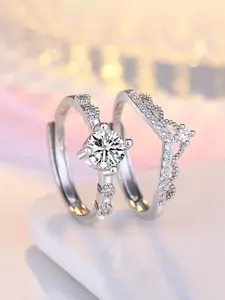 Jewels Galaxy Silver-Plated American Diamond-Studded Adjustable Finger Ring