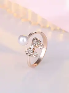 Jewels Galaxy Rose Gold-Plated American Diamond-Studded Finger Ring