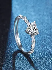 Jewels Galaxy Silver-Plated American Diamond-Studded Adjustable Finger Ring