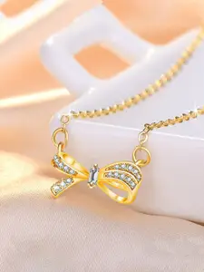 Jewels Galaxy Gold-Plated American Diamond Studded Bow Design Necklace