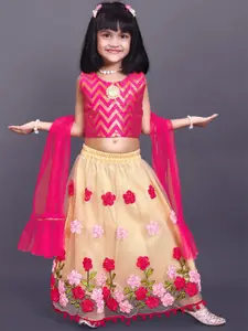 BAESD Girls Chevron Printed Thread Work Ready to Wear Lehenga & Blouse With Dupatta