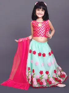 BAESD Girls Chevron Printed Thread Work Ready to Wear Lehenga & Blouse With Dupatta