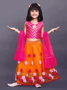 BAESD Girls Chevron Printed Thread Work Ready to Wear Lehenga & Blouse With Dupatta