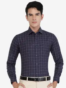 Greenfibre Slim Fit Grid Tattersall Checked Spread Collar Chest Pocket Cotton Formal Shirt