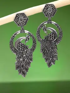 OOMPH Oxidised Peacock Shaped Drop Earrings