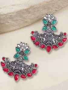 OOMPH Stone-Studded Floral Drop Earrings