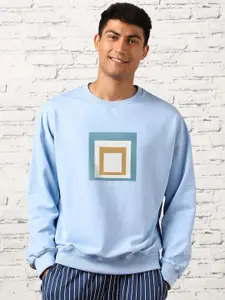 NOBERO Geometric Printed Round Neck Long Sleeves Oversized Pullover Sweatshirt