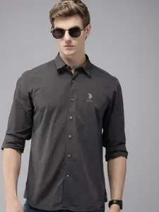U.S. Polo Assn. Denim Co. Pure Cotton Self Design Textured Slim Fit Opaque Casual Shirt