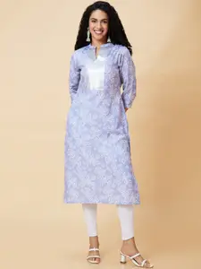 Globus Lavender-Coloured Bandhani Printed Mandarin Collar Sequined Straight Kurta