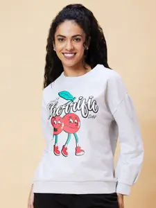 Globus Grey Melange Graphic Printed Sweatshirt