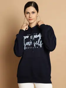VIMAL JONNEY Typography Printed Hooded Fleece Pullover Sweatshirt