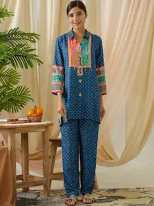 Indo Era Embroidered Shirt Collar Top & Trousers