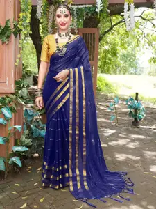 Anouk Blue & Gold-Toned Striped Zari Saree