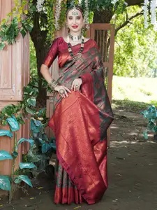 Anouk Green & Purple Ethnic Motifs Woven Design Zari Art Silk Kanjeevaram Saree